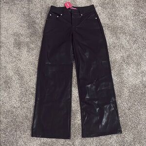 Black Faux Leather Wide-Leg Pants